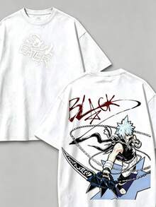 Soul Eater - Black Star Anime Washed T-Shirt, Double-Sided Cotton, Unisex Design, Japanese Manga Merchandise, Men's T-Shirt - 白色2 - 查看 3