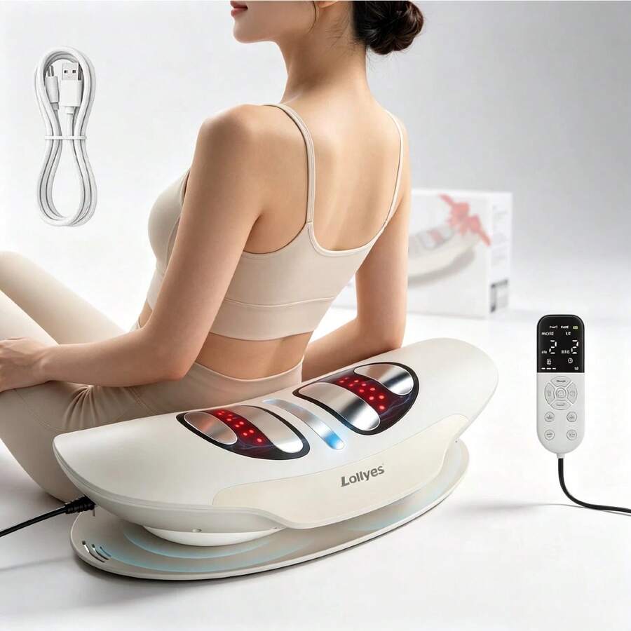 Wireless Lumbar Spine Physiotherapy Device, Multi‑Mode Traction, Microcurrent, Vibration And Warm Compress, For Sedentary Adults, Usable On Sofa, Chair And Yoga Mat, Practical Present For Gifting Occasions - Beige - View 1