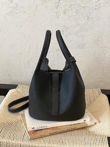 1 Solid Color Vegetable Basket Hand-Held Shoulder Crossbody Bag, Fashionable And Versatile, Suitable For Women's Daily Use, Commuting, Travel - Black - View 2
