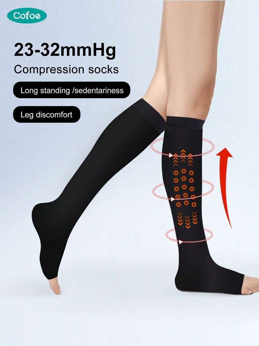 Cofoe Open Toe Compression Socks For Women & Men Circulation 23-32mmHg Is Best Support For All Day Wear - 23-32 MmHg - View 1