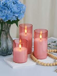3pcs Flameless Candle Lights With Remote Control/Timer, Battery Operated, Pink Warm Light, Suitable For Christmas, Halloween, Valentine's Day, Mother's Day, Gift, Birthday, Proposal, Wedding, Dining Table, Party - Pink - View 5