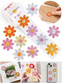 1pc Laser Colorful Flower Series Self-Adhesive Sticker, Shiny Flower Pattern Sticker. Christmas Gift Decoration Label. Inspirational Stationery Sticker. Perfect For Gift Wrapping And Sealing, As Well As Creative Office Stationery Decoration. - Multi-color - View 2