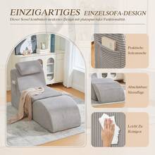Modern Leisure Armchair With A Unique Design, Ergonomically Shaped, Made Of Highly Elastic Compression Foam. Removable Seat Cushion And Side Pocket For Comfortable Sitting In Everyday Life. Light Gray, 160 X 66 X 90 Cm - Light Grey - View 7