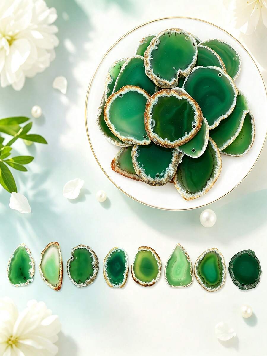 Natural Agate Slice Double Drilled Rough Edge Slab Beads DIY Jewelry Pendant Earring Charms Crystal Healing Craft Accessories - Green - View 1