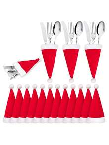 10/20 Sets Of Christmas Utensil Racks, Mini Christmas Hat Silverware Racks, Wine Bottle Caps, Christmas Knife And Fork Cutlery Bags - Christmas Furniture Decoration. Christmas Party Desktop And Christmas Tree Decoration - Multicolor - View 3