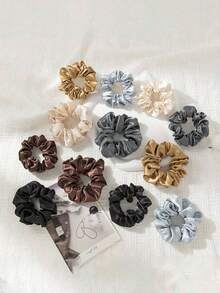 12pcs Shiny Satin Scrunchies French Elegant Hair Ties - Multicolor - View 3