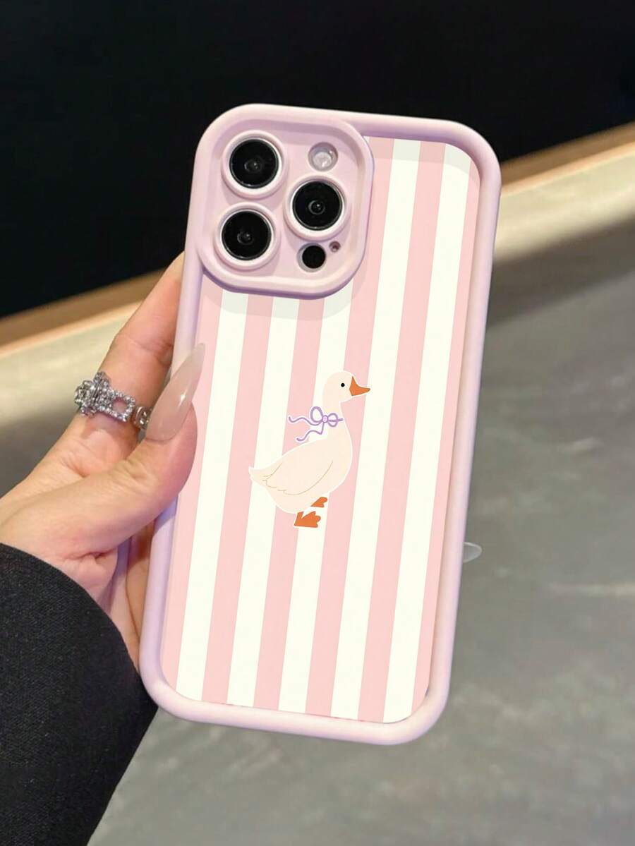 1件條紋鴨子圖案全包覆TPU防震手機殼,適用於Apple 17 16 15 14 13 12 11 Pro Max - 彩色 - 查看 1