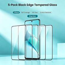 5 قطع واقي شاشة زجاجي مقسى بحافة سوداء ل- Realme15/GT8Pro/C75، تغطية كاملة، مضاد للبصمات، لمس ناعم، حافة سوداء رقيقة بدون إعاقة الشاشة، لاصق سميك سهل التطبيق، بدون رفع الحواف، بدون حواف بيضاء، مضاد للانفجار ومضاد للخدش - شفاف - مشاهدة 99