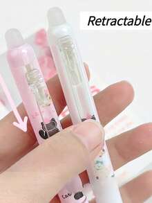 8pcs Erasable Retractable Cartoon Animal Design Neutral Pens 0.5mm Blue/Black Ink Water-Based Pens Office & School Supplies - Erasable - View 6