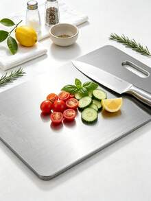 3pcs/1pc Stainless Steel Silver Double-Sided Cutting Board, Antibacterial, Non-Slip, Easy To Clean, Suitable For Cutting Vegetables, Meat, Kneading Dough, Rolling Skin, Fruit Processing, Multi-Functional Kitchen Essential, Kitchen Supplies, Kitchen Gadgets, Suitable For Home Kitchen, Baking And Restaurant Food Preparation. A Practical Choice For Cooking Enthusiasts And Home Cooks, Christmas/Back To School Gift. - 1PC - View 5