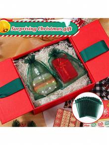 10/20/50PCS Christmas Organza Gift Bags, 4x6 Inch Red And Dark Green Drawstring Mesh Bags For Candy, Jewelry, Wedding Favors, Party Gift Wrapping - red green - View 5
