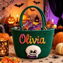 CFUNIQ Personalized Halloween Candy Basket, Trick Or Treat Decoration, Crochet Candy Tote Bag, Customized Storage Basket, Halloween Party Supplies Home Decor, Boo Baskets - Woven Basket - View 7