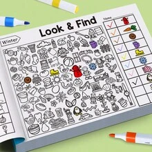 1pc Kids Look And Find Activity Book, Shape & Color Search Puzzle Workbook, Toddler Early Learning Educational Toy, Observation Training, Stress Relief Quiet Game, Indoor Travel Portable Activity, Preschool Learning Gift For Boys Girls Ages 3+ - Color Style Randomized - View 4