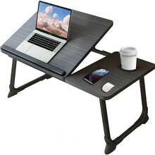 Foldable Laptop Bed Table, Height Adjustable Laptop Desk, Notebook Desk, Reading Book Holder, Gaming Table, Folding Portable Computer Table With Cup Holder For Living Room, Bedroom, Sofa, Terrace, Small Space, Comfortable Work And Relaxation - Black - View 1
