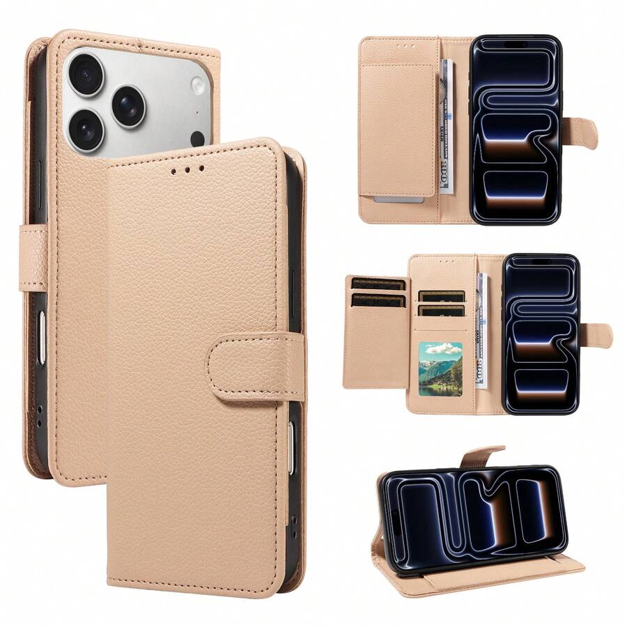 1pc Flip Wallet Phone Case With Multi-Card Slots, Artificial Leather Lychee Texture Protective Cover Compatible With Apple 17 Pro Max, A56, Note 15 (Global Version, Non-Local Model)
