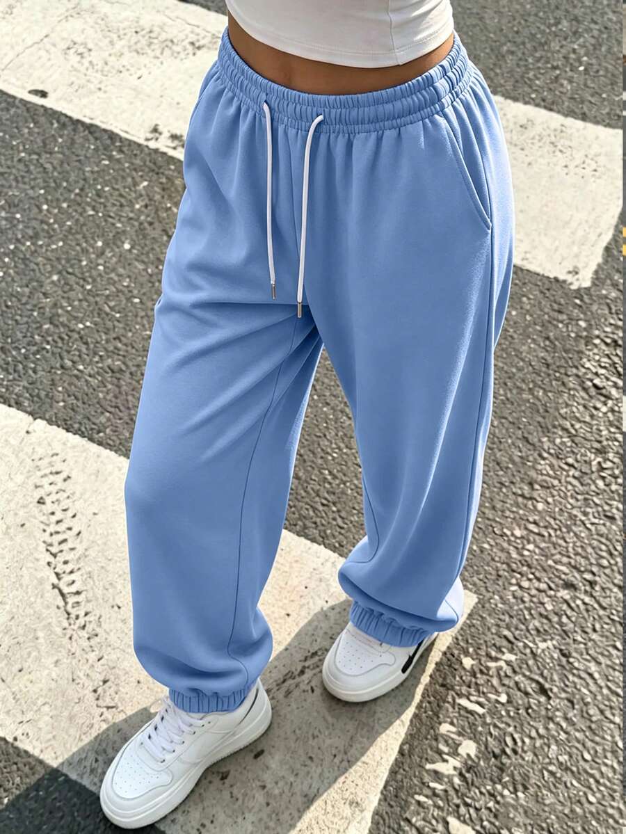 女款純色抽繩腰貼身瑜伽單車短褲,春夏女友風,運動瑜伽網球跑步褲 - 藍色 - 查看 1