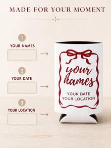 1pc Personalized Can Cooler Sleeves, Custom Wedding Can Coolers With Names Date And Location, Bow Design Neoprene Drink Holders, Standard Or Slim Wedding Favors For Guests. - Multicolor - View 7