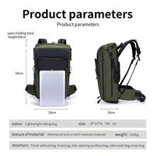 Ransel Hiking Tahan Air, Ransel Perjalanan dengan Kompartemen Laptop, Banyak Kantong, Tali Pengikat Tongkat, Strip Reflektif, Bagian Belakang yang Bernapas, Tali Dada & Pinggang yang Dapat Diatur, 3 Cara Membawa, Bagian Atas yang Dapat Diperluas, Tahan Aus. - Hitam - View 12