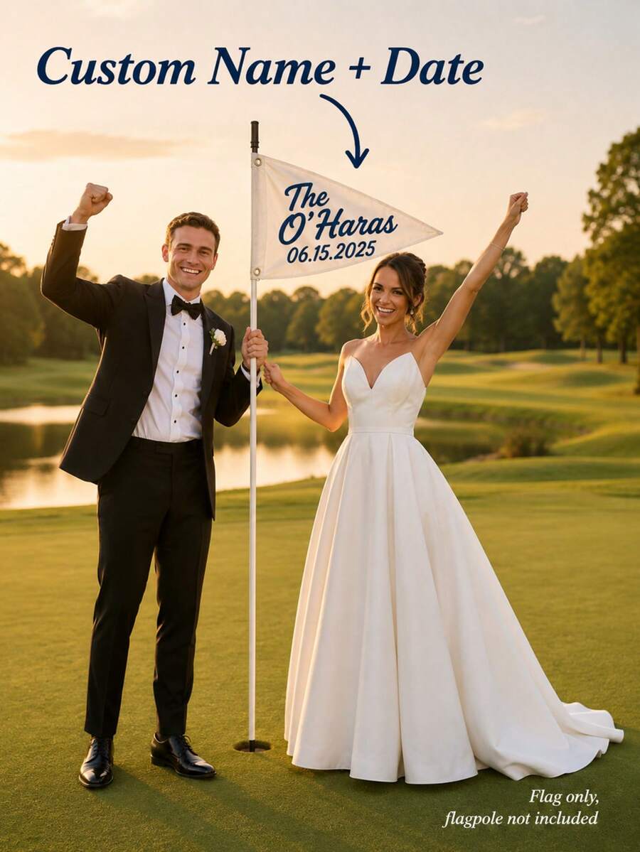 Customized Golf Wedding Flag | Personalized Wedding Gift | Personalized Surname And Established Date Golf Flag, Golf Themed Wedding Decor, Customized Newlywed Golf Keepsake, Golf Course Wedding Photo Prop And Reception Sign, Bridal Shower Gift - Multicolor - View 1