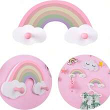 1pc Handmade Rainbow Cloud Shaped Wooden Wall Hook - Bohemian Style Wall Decor Hook, Suitable For Children's Room And Towel Storage - Multicolor - View 2