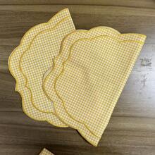 1/2/4件組 Ins風簡約清新小格紋刺繡不對稱餐墊，適用咖啡廳、派對、餐廳，隔熱杯墊裝飾餐巾 - 彩色 - 查看 14