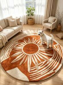1pc American Vintage Retro Sunflower Art Rug, Personalized Aesthetic Style Decorative Carpet, Large Round Rug For Living Room Sofa Side High-End Guest Area, Ins Style Space Aesthetic Atmosphere Rug, Dopamine High-End Vintage Dandy Movie Feel Soft Furnishing Accent, Large Area Rug, Floor Mat, Home Decor, Area Rug, Casual Rug, Round Rug, Living Room Large Rug, Washable Rug - Multicolor 6 - View 3