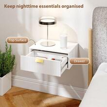 Modern Floating Wall Mounted Bedside Tables With Fluted Drawer For Bedroom And Living Room - White - View 4