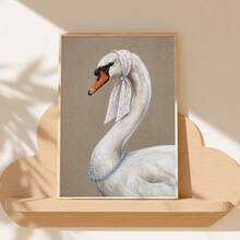 1pc Vintage Swan Canvas Wall Art Funny Animal Portrait Print Wearing Headscarf & Pearl Necklace Quirky Bird Poster Cottagecore Wall Decor For Living Room Bedroom Unframed Or Framed/Wooden Hanging - Pattern - View 3