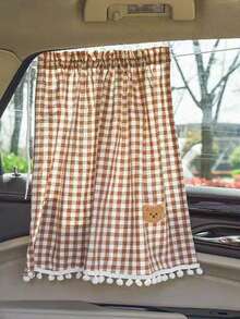 2pcs/1pc Universal Car Rear Window Sunshade, Suction Cup Rear Seat Curtain, Cute Plaid Bear Design Car Sunshade (Bear Pattern Randomly Sent) - A - View 8
