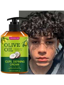 280ml Olive Oil Curly Hair Styling Cream With Coconut Oil, Leave-In Curl Cream For Wavy And Curly Hair, Long-Lasting Frizz Control, Moisturizing And Hydrating Hair Care, Define Natural Curls, Non-Greasy Formula Suitable For All Hair Types - Full Size - View 2