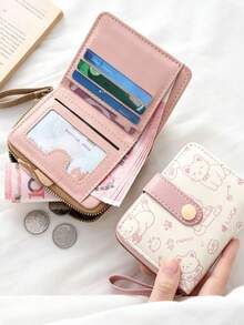 XD Women's Short Wallet/ Material Minimalist Cat Pattern Coin Purse Multi-Function Card Holder Multi-Slot Wallet Money Bag Wallet Mini Wallet Small Wallet Cute Wallet - Multicolor - View 4