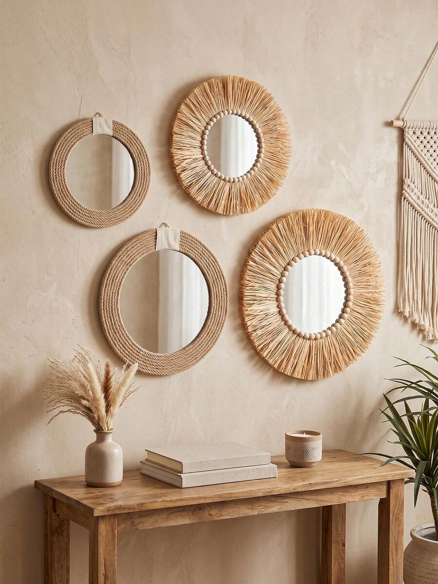 1pc Hanging Woven Wall Basket, Handmade Rustic Boho Style Decor, Crafted Rattan, Seagrass Round Wall Basket, Suitable For Home, Kitchen, Farm House, Table, Living Room - Unique Wall Art Gifts Birthday Graduation