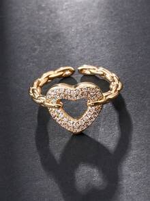 1pc Fashion Cubic Zirconia Heart Ring For Women, Gold And Silver Dual Color Optional, Open Adjustable Band, Suitable For Daily Wear, Evening Party And Banquet - Heart Ring - View 8