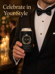 Custom Wedding Koozies, Black Neoprene Can Sleeves Personalized With Monogram , Names, Date And Thank You Message, Elegant Wedding Reception Favors For Guests, Couples And Anniversary Celebrations - Multicolor - View 2