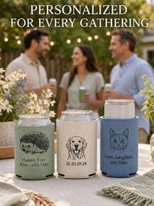 Personalized Can Cooler For Pet Lovers, Turn A Pet Portrait Into Custom Line Art With Names Or Dates, Neoprene Drink Sleeve For Standard And Slim Cans At Weddings, Parties And Outdoor Gatherings - Multicolor - View 2