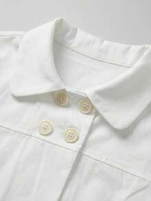 4-Button Retro Peter Pan Collar Casual Short Sleeve Shirt Top White Summer - White - View 5