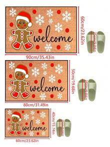 1pc, Winter Christmas Funny Smiling Gingerbread Man Welcome Pattern Door Mat, Holiday Style Machine Washable Polyester Fiber Mat, Suitable For Indoor, Party, Daily Decor, All Season Use - Orange - View 4