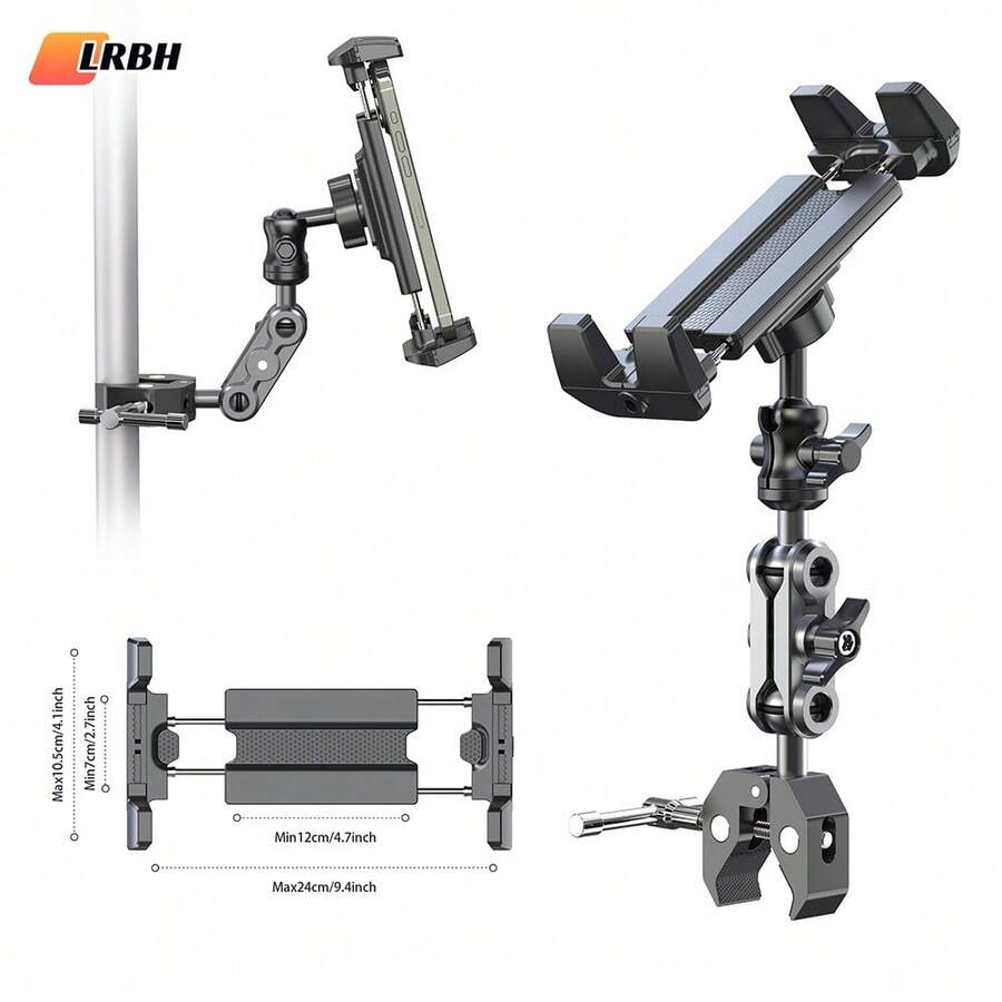 LRBH Tablet Holder GPS Mount, Compatible With Treadmill/Exercise Bike/Stroller/Wheelchair/Golf Cart/Pole/Music Stand/Fitness Bike, 360° Adjustable Installation, Fits 4.7~12.9 Inch Phone/Tablet/Nexus/Fire HD/E-Reader/Switch