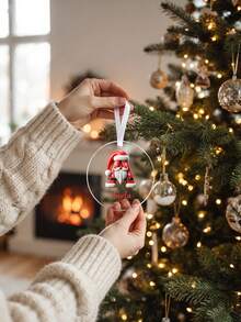 Customize 1 Personalized Santa Claus Hat Acrylic Decoration - Customized Name, Circular Christmas Acrylic Decoration, Holiday Gift For Family And Friends - Multicolor - View 6