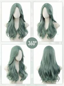 26 Inch Natural Green Straight Heat-Resistant Synthetic Wig, Middle Part Design, High Density, Suitable For Daily Wear, Halloween, Cosplay Party, Wedding And Music Festival, For Women - Multicolor - View 5