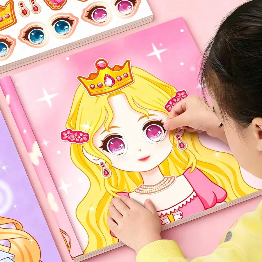 1PC Princess Dress Up Sticker Book For Kids, 50+ Pcs Reusable Fashion Outfit Stickers, Creative DIY Paper Doll Activity Set, Fun Travel Toy Gift For Girls - 1 Random Book - View 1