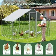 3x2x2m Outdoor With Security Lock And Waterproof PE Tarp, Metal Run For , Rabbits, And Other Small Animals - Silver - View 3