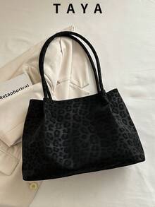 New Vintage Fashion Lightweight Leopard Print Shoulder Bag, Roomy Interior For Women's Daily Life, Casual, Commuting, Work, Vacation, Student Use - Black - View 2