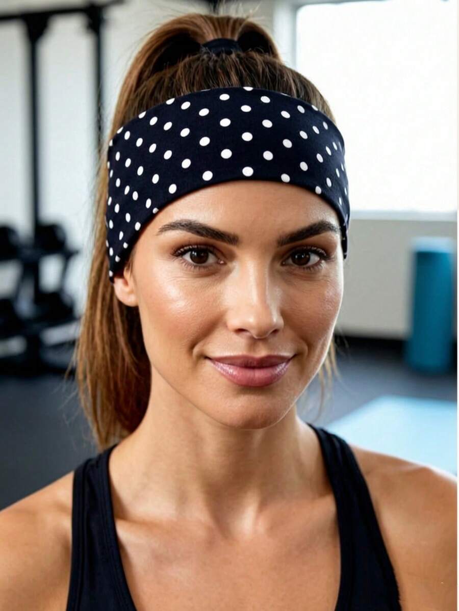 1/4 pièces Bandeau large et souple à pois classiques pour femmes, accessoire de cheveux style bohème vintage, bandeau pour le yoga et le port quotidien - Multicolore - Voir 1