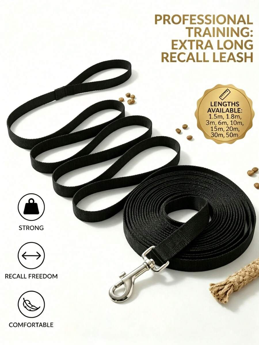 1pc Durable Nylon Dog Leash, Suitable For Training And Daily Walks, Fits Small, Medium And Large Dogs, Length Options 1.5m-50m - Black - View 1