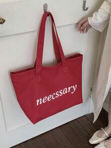 1pc New Letter Print Canvas Tote Bag For Women, Versatile Casual Commuter Shoulder Bag, Large Capacity Bag For College Students - Multicolor - View 10