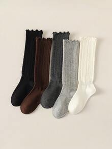 1/5 Pairs Women's Calf Socks, Autumn Solid Color Slimming Leg-Flattering High-Top Slouchy Socks, Pair With Skirts, Versatile Styling - Multicolor - View 3