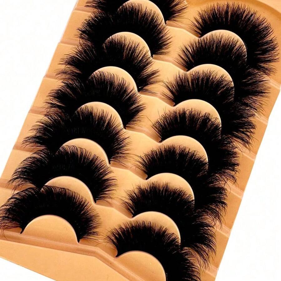 False Eyelashes Fluffy Faux Mink Cat Eye Effect 22mm Long 8D Voluminous Strip Lashes 7 Pairs Strip Lashes, Eyelashes, False Eyelashes, False Eyelashes - Multicolor - View 1