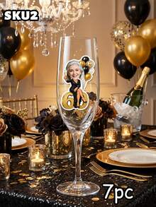7/14/21pcs Customized Photo Milestone Birthday Stickers, Personalized Face 60th Birthday Decals, Black & Gold Balloon Formal Design, Self-Adhesive Gift Bag Stickers, Adult 60th Birthday Party Favor Decorations - Multicolor - View 10