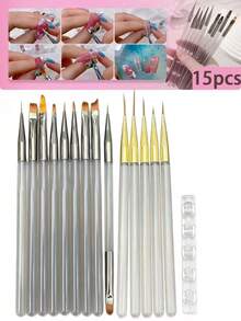 15/3/1pc Professional Nail Art Tool Set And Eyeliner Brush Set, With Fine Brush, Suitable For Gel Nail Art - Multicolor - View 9